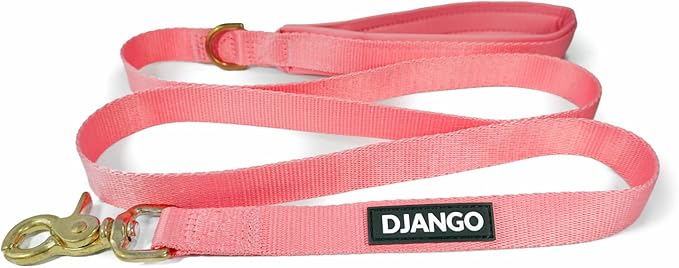 DJANGO Adventure Dog Leash – Strong, Comfortable, and Stylish Dog Leash with Solid Brass Hardware and Padded Handle - Designed for Outdoor Adventures and Everyday Use (Quartz Pink)