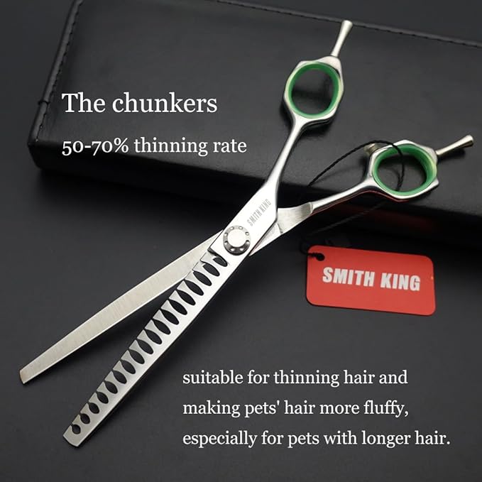 7 inches Safe Dog Grooming Scissors Set with Round Tip,Straight & Thinning & Curved Shears Set with comb for Dog & Cat Grooming &human hair cutting (Green 4 in 1 with comb)