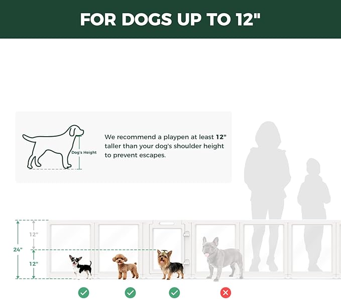 FXW AuraSpace Acrylic Indoor Dog Playpen for Puppies and Small Dogs, 24 Inch, 12 Panels, White