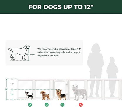 FXW AuraSpace Acrylic Indoor Dog Playpen for Puppies and Small Dogs, 24 Inch, 12 Panels, White