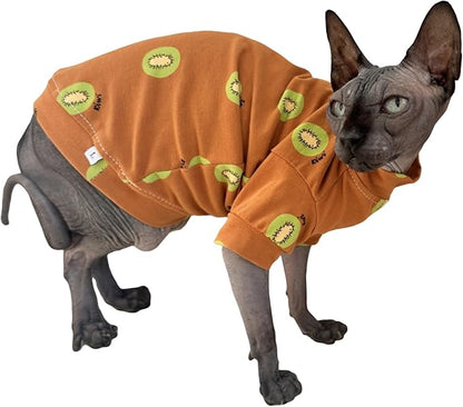 Limited Edition Sphynx Cat T-Shirts Elastic Hairless Cat Sweatshirt Pet Kitten Clothes Round Collar Kitten Shirts Vest Cats & Small Dogs Apparel (Kiwi, XL (10-12 lbs))