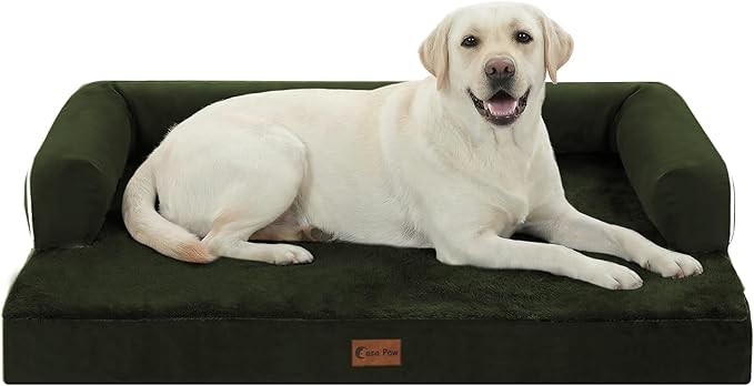 Casa Paw Orthopedic Dog Beds for Extra Large Dogs, Waterproof Egg Crate Foam XL Dog Bed with Sides 45x35Inch, Big Dogs Couch Beds with Removable Washable Cover and Nonskid Bottom, Olive Green