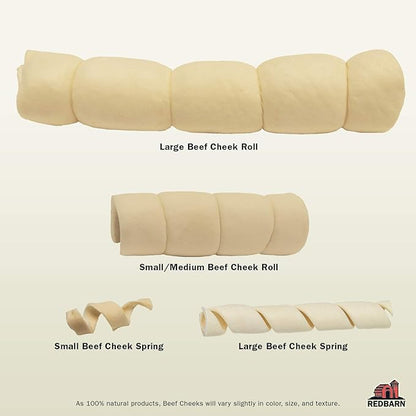 Redbarn Pet Products All-Natural Large Beef Cheek Rolls for Dogs, Uncoated - Single Ingredient Grain-Free Chew Treat Naturally Rich in Collagen - No Artificial Preservatives - Pack of 12