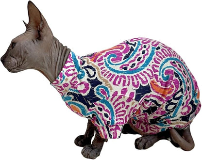 Limited Edition Sphynx Cat T-Shirts Elastic Hairless Cat Sweatshirt Pet Kitten Clothes Round Collar Kitten Shirts Vest Cats & Small Dogs Apparel (Leaf, XL (10-12 lbs))