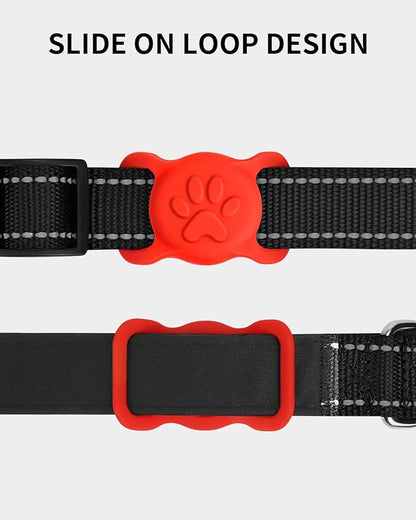 Dynmeow Dog Cat Collar Holder Compatible with Airtag, Anti-Lost Silcione Holder for 3/4-1" inch Wide Collar, Red, M(1 Pack)