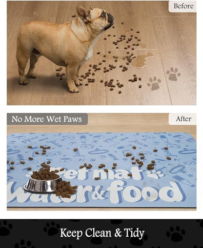 Pet Feeding Mat-Absorbent Dog Mat for Food and Water Bowl-No Stains Quick Dry Water Dispenser Mat-Dog Accessories Pet Supplies-Bowl for Messy Drinkers（PAW,17"x34"
