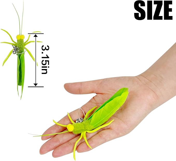 TTcat Feather Cat Toy Attachments,3 Pcs Simulation Insects Grasshopper Refills, Cat Toys Replacement Feathers for Cat Wand.