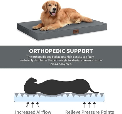 Tail Stories Outdoor Dog Bed for Small Dogs, Waterproof Dog Crate Bed for Medium Dogs Cats, Orthopedic Egg Crate Foam Pet Bed with Washable Removable Oxford Cover, Grey