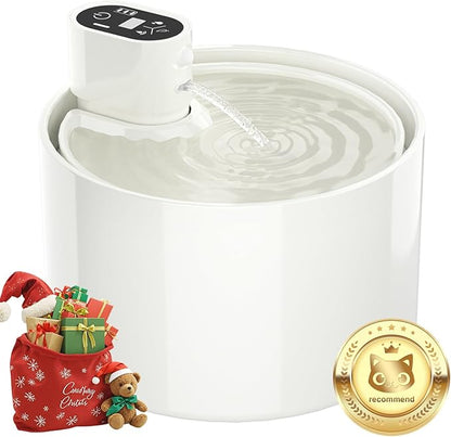 Ceramic Cat Water Fountain,Cat Water Fountain Cordless Battery Operated 78oz/2.3L with Motion SensorUltra Quiet Pump 4 Filter BPA-Free for Cats, Dogs, Multiple Pets