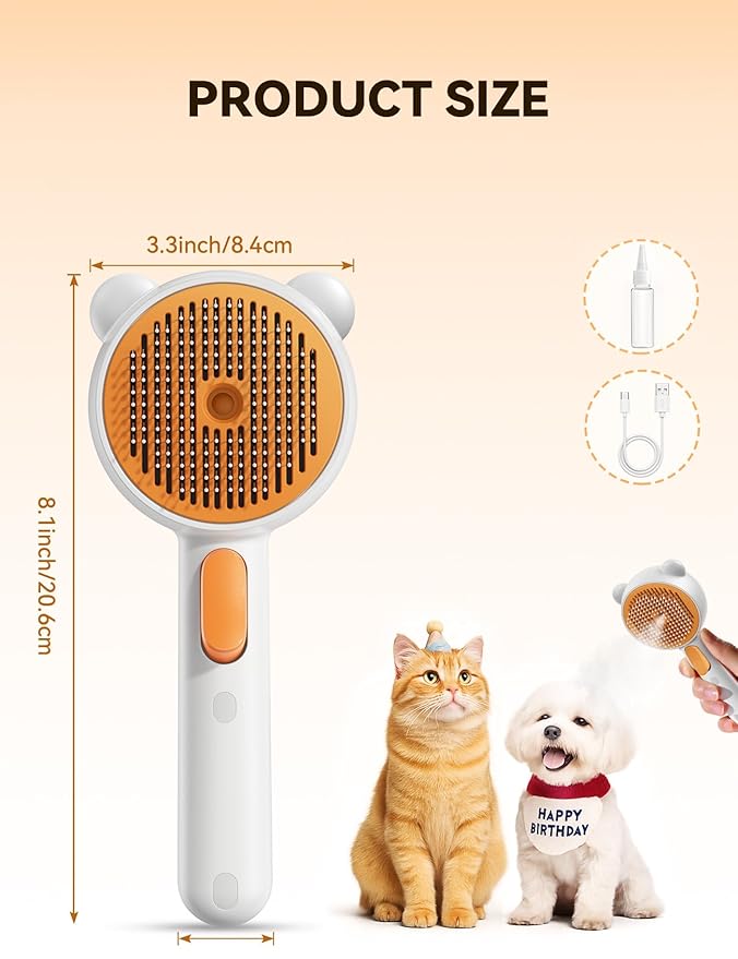 Pet Steam Brush for Dogs & Cats , Brushes for Indoor Cats with Release Button, Dual Speed Spray USB Rechargeable Grooming Supplies, Dog Brush for Shedding Suitable for All Long- and Short-haired Pets