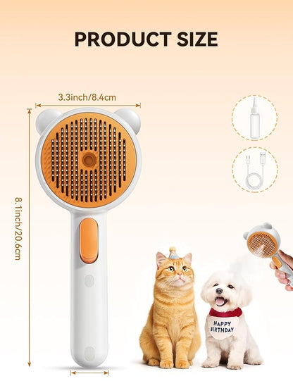 Pet Steam Brush for Dogs & Cats , Brushes for Indoor Cats with Release Button, Dual Speed Spray USB Rechargeable Grooming Supplies, Dog Brush for Shedding Suitable for All Long- and Short-haired Pets