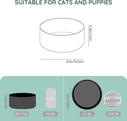 SPUNKYJUNKY 28.7OZ Ceramic Dog and Cat Bowl, Modern Cute Weighted Food Water Bowl for Replacement Black (2 Pack)