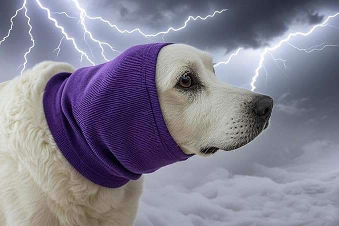 FDANDADE Dog Calming Band, Dog Ear Cover Anxiety Relief – Noise Canceling for Fireworks, Thunderstorms, Pet Grooming & Force Drying(Purple L)