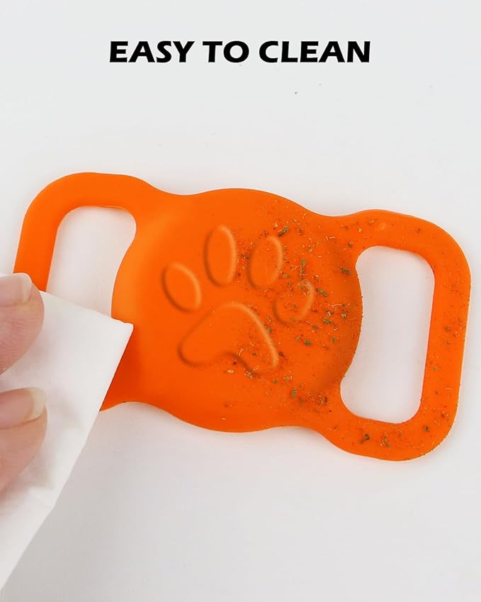 Dynmeow Dog Cat Collar Holder Compatible with Airtag, Anti-Lost Silcione Holder for 3/4-1" inch Wide Collar, Orange, M(1 Pack)
