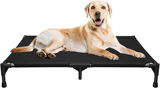 Love&go Elevated Dog Bed with Metal Frame, Cooling Raised Pet Cot for Dog and Cat (L - Black, Large- 34.5x25.5x5.5 inch)