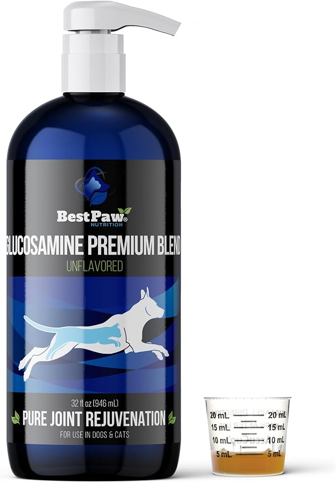 Best Paw Nutrition - Unflavored Liquid Glucosamine for Dogs & Cats - Chondroitin, MSM, Hyaluronic Acid - Dog Arthritis Home Remedy - Joint Supplement for Hip & Joint Pain Relief Pets Love - 32oz