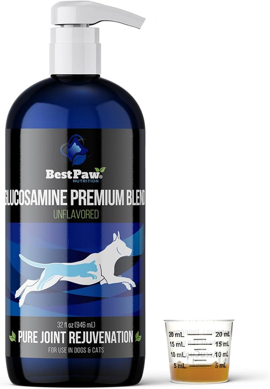 Best Paw Nutrition - Unflavored Liquid Glucosamine for Dogs & Cats - Chondroitin, MSM, Hyaluronic Acid - Dog Arthritis Home Remedy - Joint Supplement for Hip & Joint Pain Relief Pets Love - 32oz