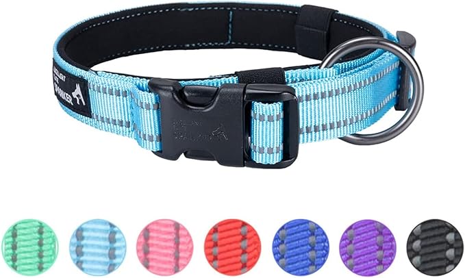 EXCELLENT ELITE SPANKER Reflective Dog Collar Classic Soft Padded Breathable Nylon Adjustable Pet Collar with Quick Release Buckle for Boy Girl Male Female Puppies Small Medium Large Dogs(LBLU-M)