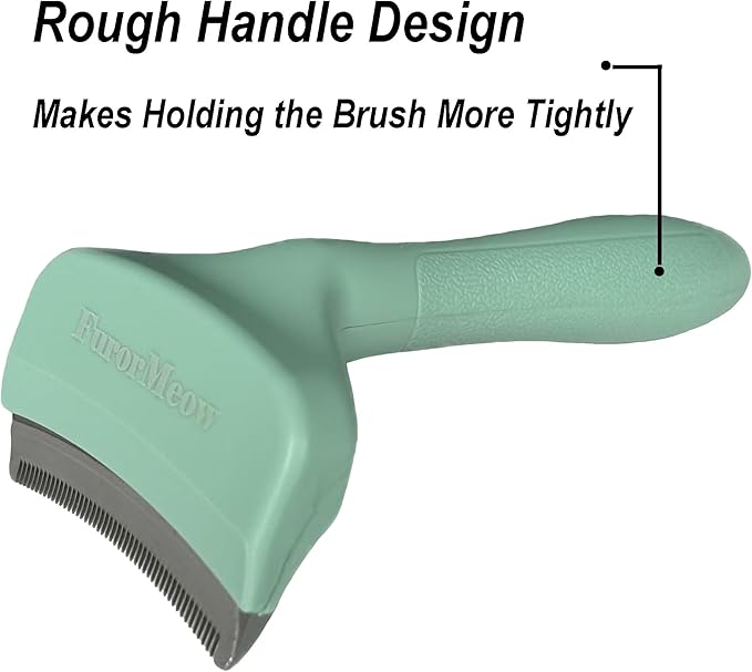 FurorMeow Pet Deshedding Tool with Curve Blade, Cat Grooming Brush, Tight V-shaped Teeth Shedding Comb for Cats and Dogs (Green, Small)