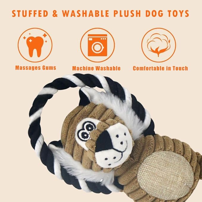 Rope Dog Toys to Keep Them Busy - Tug of War Dog Toys for Boredom Plush Interactive Squeaky Puppy Toys for Small Medium Large Dogs