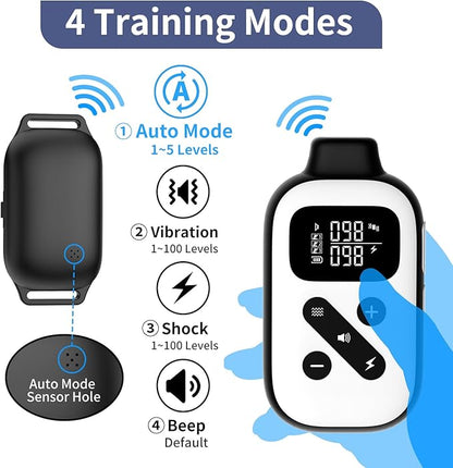 PetJoy Shock Collar for Large Dogs, Bark Collar with Remote, Bark and Training Collar 2 in 1, Auto Bark Collar - Shock, Vibration, Beep and Auto Mode (Level 1-5), Remote Range 2800 Ft
