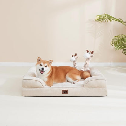 EHEYCIGA Orthopedic Dog Bed for Small Dogs, Waterproof Memory Foam Small Dog Beds with Sides, Non-Slip Bottom and Egg-Crate Foam Medium Pet Couch Bed with Washable Removable Cover, Beige