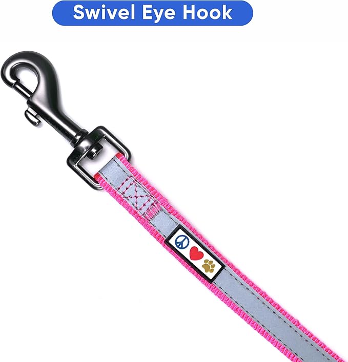 Pawtitas Personalized Pink Dog Leash 6 ft Custom ID Lead for Dogs & Puppies Reflective Comfortable Padded Handle Embroidered Name & Phone Number