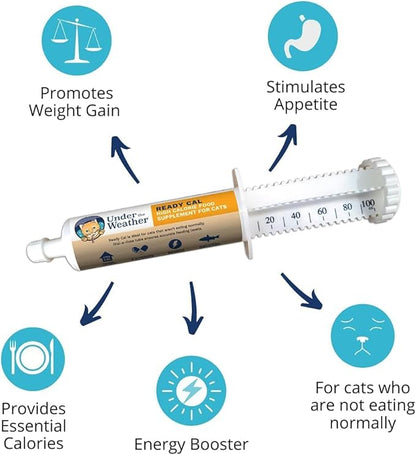 Under The Weather Pet | Ready Cal for Cats 100cc | High Calorie Supplement | Cat Weight Gainer and High Calorie Booster | 10 Vitamins, 7 Minerals & Omega Fatty Acids (2 Pack)