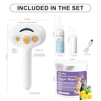 Pet Steam Brush for Dog & Cat – shower bath brush – Steam for Shedding & Grooming Water Brush for Long & Short Haired Pets Spritz Defur Comb 3-in-1 Spray Hair Removal Comb Includes