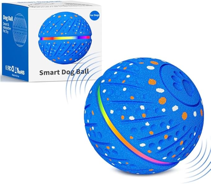 Sankell Interactive Dog Toys Ball - Smart Moving Bouncing Dog Ball with RGB Lights, E-TPU Material, 3 Play Modes Automatic Rolling Dogs Toy for Small Medium Dogs Keep Them Busy(Blue)