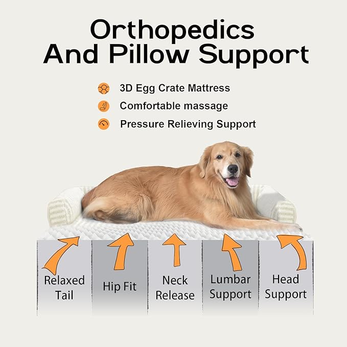 Large Dog Bed Waterproof Orthopedic Foam Dog Beds for Large Dogs Sofa Comfy Pet Bed with Washable Removable Cover & Non-Slip Bottom