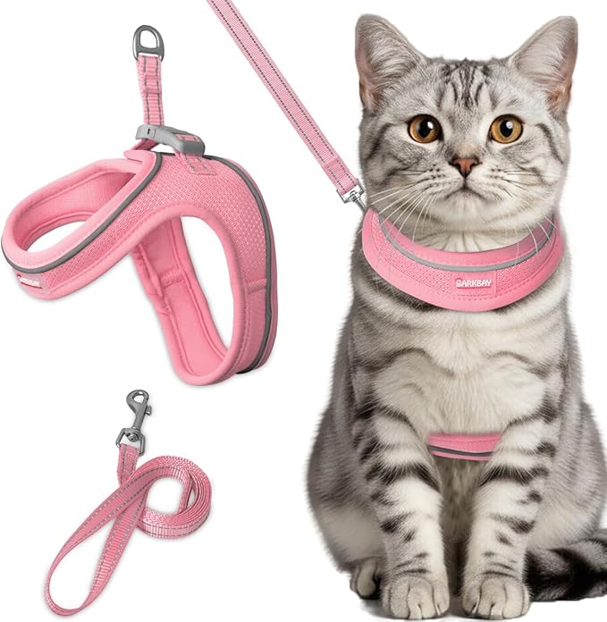 Cat Harness and Leash Set,Escape Proof Kitten Harness,Step in Adjustable Soft Lightweight,Easy Control,Reflective Strips Comfortable for Walking Travel(Baby Pink,XXS)