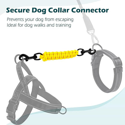 PetBonus Dog Collar Safety Clip, Handmade Backup Safety Strap for Dog Harness, Prong, Pinch Collar, Double Ended Clasp Leash Connector (Yellow)