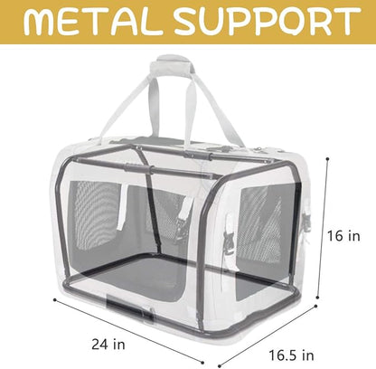 Petseek Extra Large Cat Carrier Soft Sided, Portable Small Dog Carrier for 2 Cats, 24"x16.5"x16" Car Travel Folding Comfortable Design, Khaki