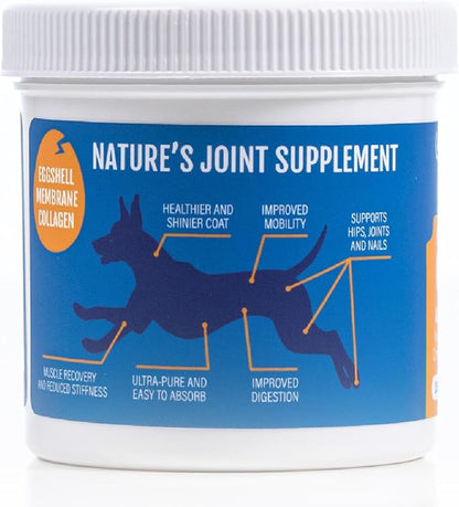 Eggshell Membrane Collagen for Dogs - Non-Gelatin and Non-Bone Marrow Based, All Natural Premium Dog Collagen Powder from Eggshell Membranes: Supports Pet Hips, Joints, Nails, Fur and Digestion.