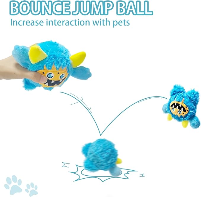 FCCUM Plush Squeaky Dog Ball, Little Monster Puppy Toys Suitable for All Breeds, Chew Guard, Floating Water and Durable Interactive, Round and Soft (Blue, Large)