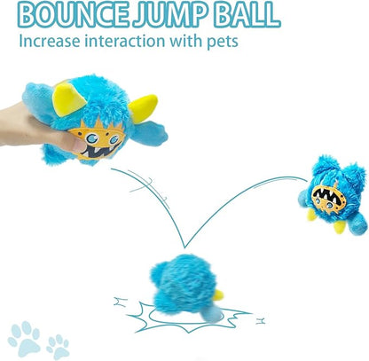 FCCUM Plush Squeaky Dog Ball, Little Monster Puppy Toys Suitable for All Breeds, Chew Guard, Floating Water and Durable Interactive, Round and Soft (Blue, Large)