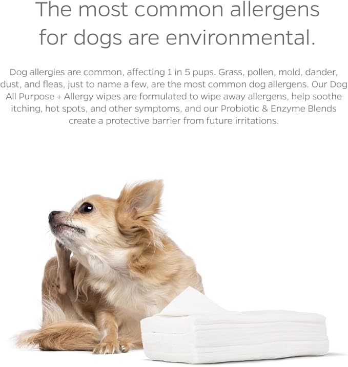 Dog All Purpose + Allergy Pet WiPees™ – 100 Allergy Wipes for Dogs, All Natural Dog Wipes for Paws, Folds & Hot Spots, Daily Pet Wipes for Allergy Relief & Skin Health (Calming, 100ct)