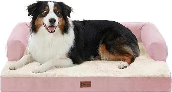 Casa Paw Orthopedic Dog Beds for Large Sized Dogs, Waterproof Egg Crate Foam Medium Dog Couch Beds for Crate 35x22Inch, Washable Pet Beds with Removable Cover and Nonskid Bottom, Pink