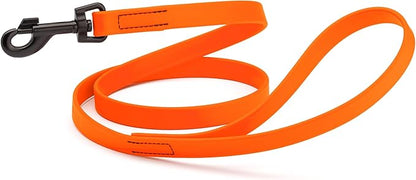 Dogline Biothane Waterproof Dog Leash Strong Coated Nylon Webbing with Black Hardware Odor-Proof Easy to Clean High Performance for Small or Large Dogs Made in USA 4 or 6 ft Lead, Hunter Orange