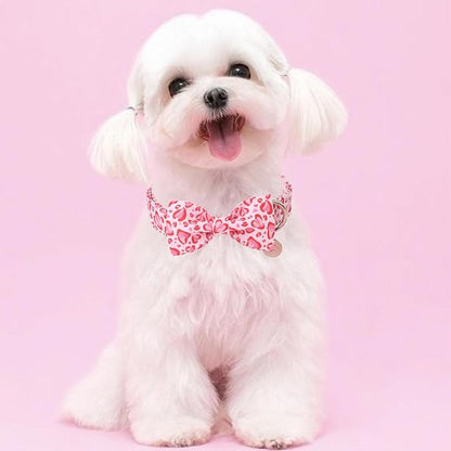 UP URARA PUP Valentine’s Day Dog Collar with Bow Tie, Pink Heart Bowtie Collar with Metal Buckle, Valentine’s Day Gift Pet Collar for Puppy Girl Boy Dog or Cat, Wedding Dog Collar,XL, Neck 16-26in