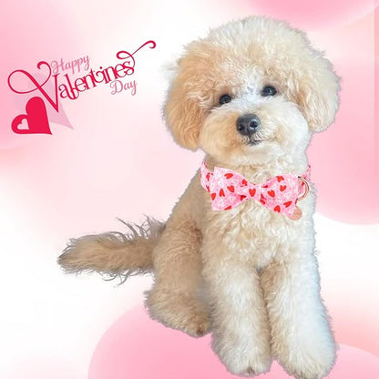 Valentine’s Day Dog Collar with Bow Tie, Red Heart Bowtie Collar with Metal Buckle, Valentine’s Day Gift Pet Collar for Puppy Girl Boy Dog or Cat, Wedding Dog Collar, L, Neck 16-24in