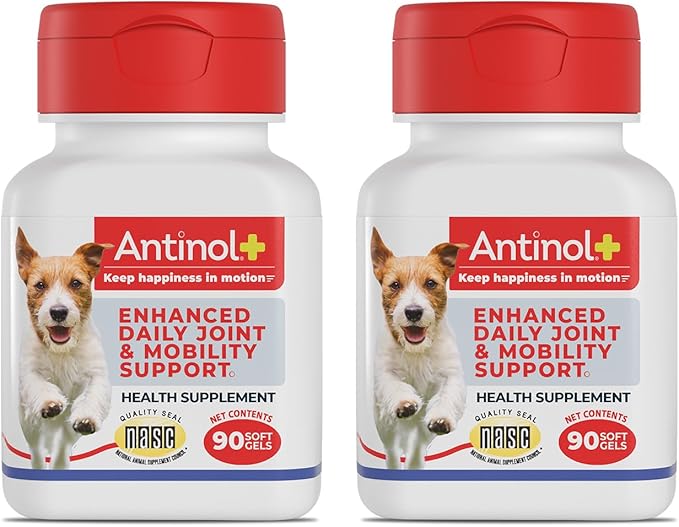 Antinol Plus, Mobility, Hip, and Joint Supplement for Dogs, Green-Lipped Mussels and Krill Oil - Dog Joint Supplement, Better and Faster Than Glucosamine and Chondroitin, 180 Soft Gels