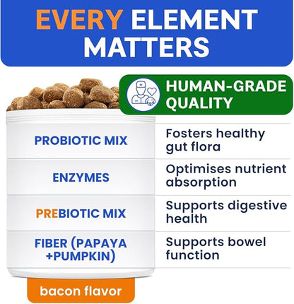 Bark&Spark Vet Strength Dog Probiotics Chews - 60 Billion CFU per jar - Digestive Enzymes for Dogs Gut Health - Chewable Supplement for Diarrhea, Gas, Constipation, Upset Stomach Relief (120 Ct)