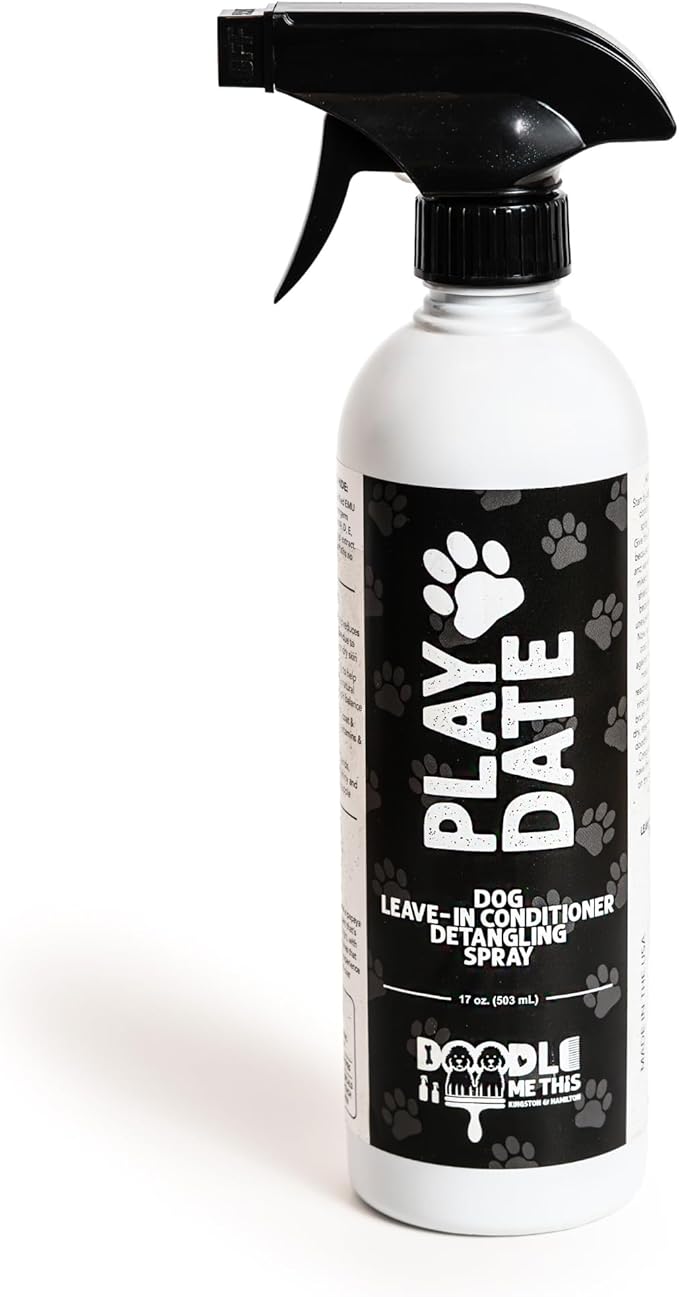 Play Date Dog Detangler Spray for Doodles, Poodles & Curly Breeds - 17 fl oz Doodle Detangler Spray with Emu Oil - Doodle Me This Kingston and Hamilton Dog Dematting - Sulfate & Paraben Free, USA Made