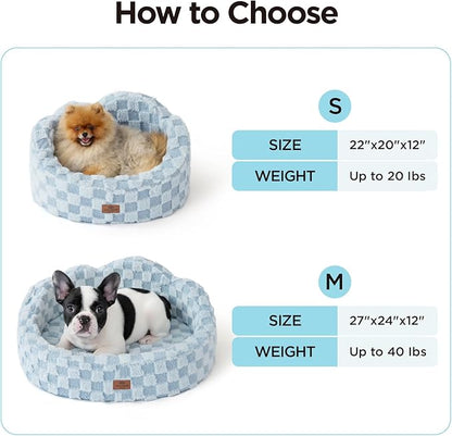 Joydeco Cloud Dog Bed for Small Dogs & Cats, Washable Pet Bed with Orthopedic Foam and Removable Checkered Plush Pad, Non-Slip Bottom for Indoor Puppies and Kittens, 27x24 Inch, Light Blue