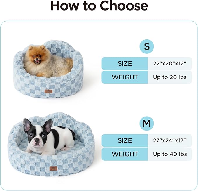 Joydeco Cloud Dog Bed for Small Dogs & Cats, Washable Pet Bed with Orthopedic Foam and Removable Checkered Plush Pad, Non-Slip Bottom for Indoor Puppies and Kittens, 22x20 Inch, Light Blue