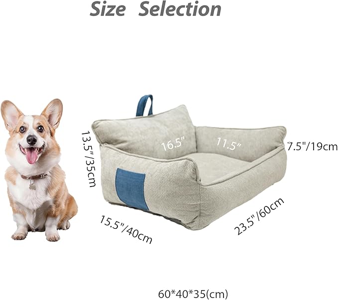 RAFASAFA Small Dog Bed, Washable Pet Bed with Removable Cover, with Sides, Carry Handle & Side Pockets .Plush Chenille Orthopedic Pet Bed Couch for Small Breed Dogs & Cats Calming
