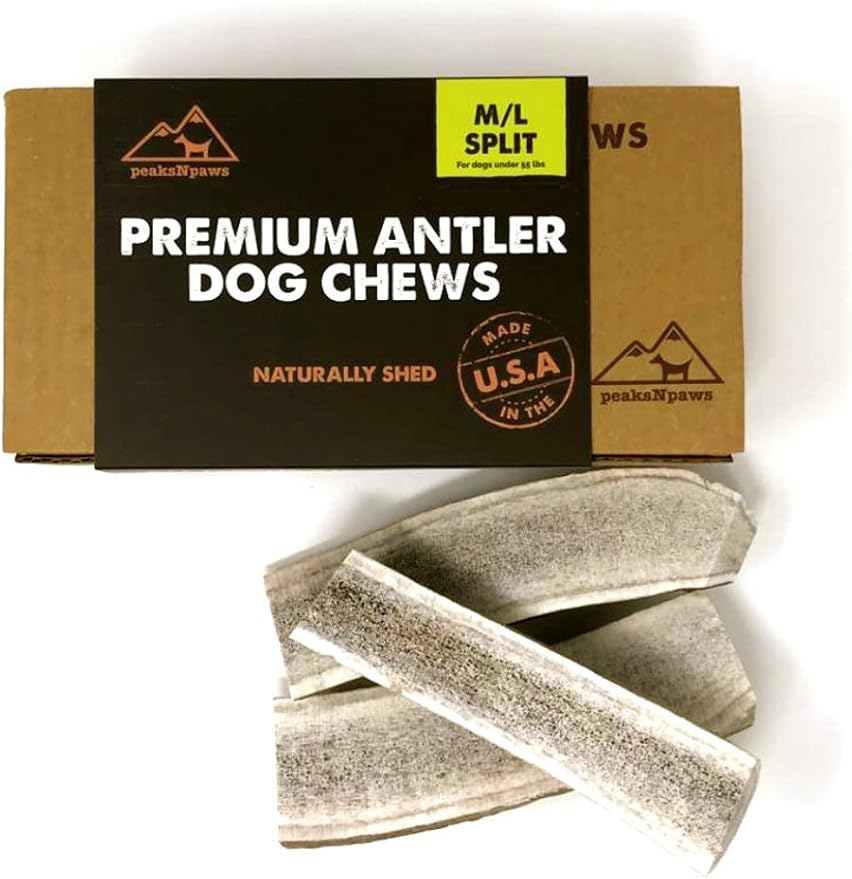 peaksNpaws Premium All-Natural Grade A Split Elk Antlers for Dogs – Naturally Shed in The Rocky Mountains – No Additives, No Preservatives - Healthy and Delicious Treat - Made in USA - M/L Split