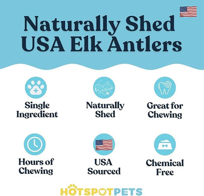 hotspot pets Premium Split Elk Antlers for Dogs - 7+ Inch Large Dog Antler Chews (4 Pack) Made in USA, Naturally Shed Antler Bone for Large Breed Aggressive Chewers - Promotes Dental Hygiene